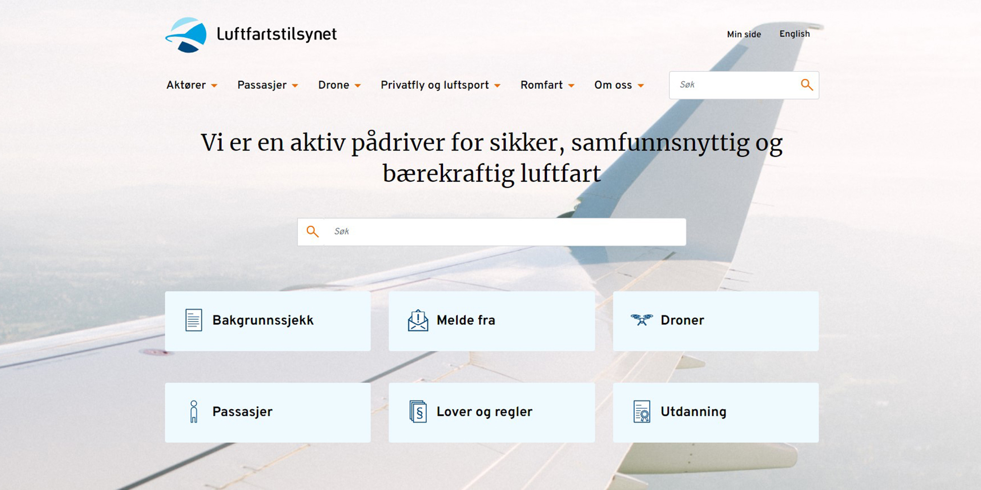 Skjermbilde av testsiden til luftfartstilsynet.no